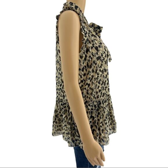 Kate Spade SMALL Cream Gold SILK Leopard Print Ruffle Neck Bow Top Blouse - Picture 3 of 5